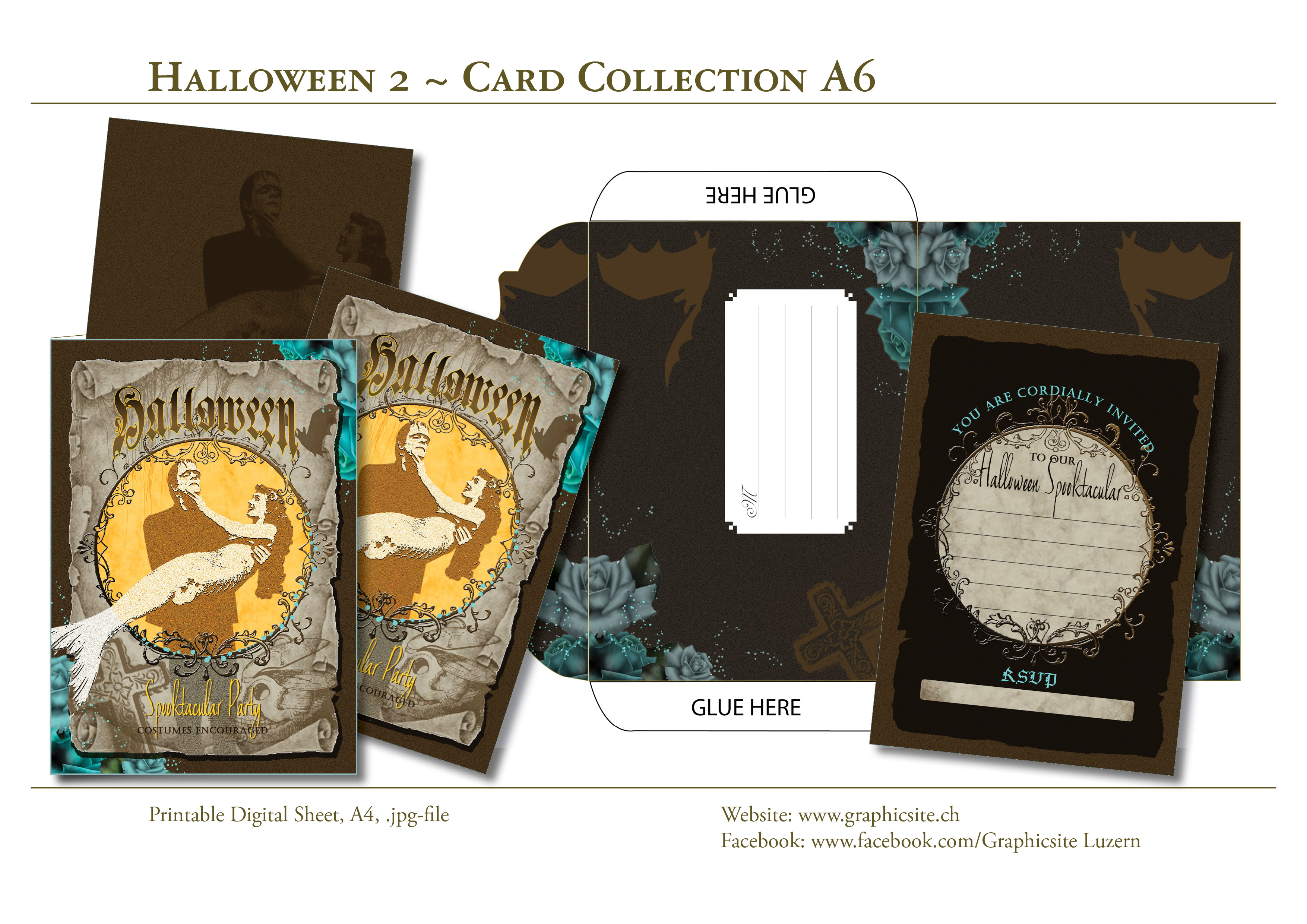 Printable Digital Sheets - DIN A - Halloween Card Collection, Spooktacular, Graphic Design, Luzern, Schweiz
